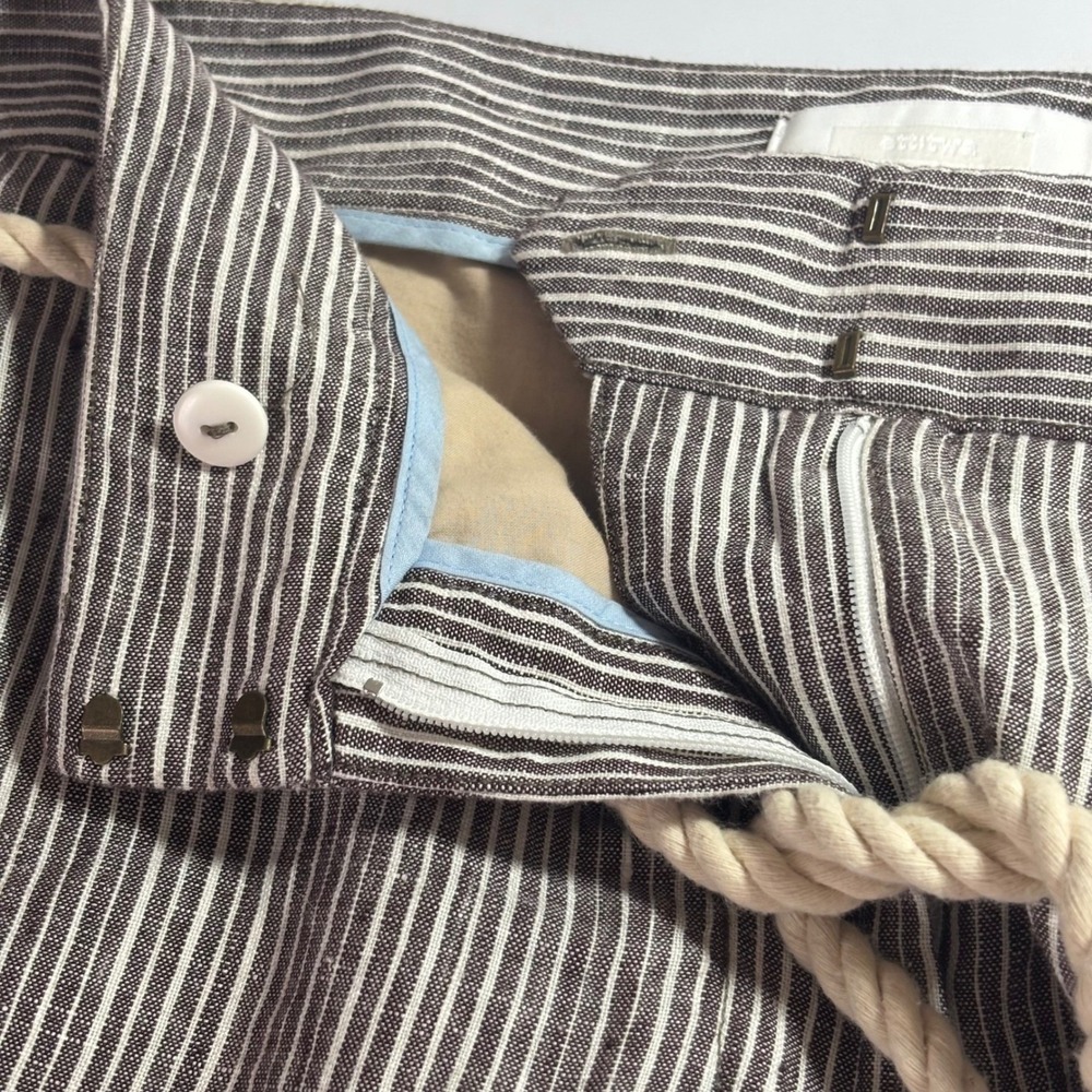 Anthropologie Ett Twa Super Wide Leg Brown Striped Linen Pant Women Size 12 Tall - Picture 9 of 16